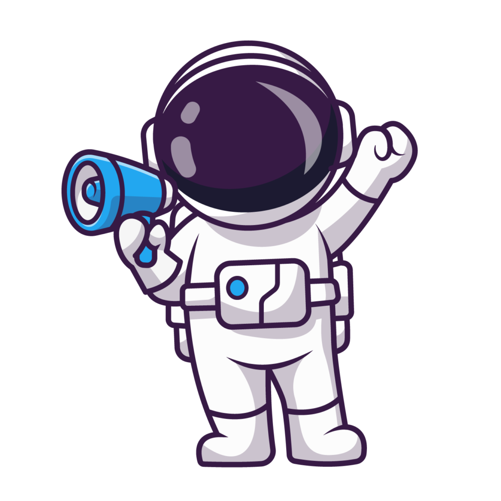 Illustration de la compétence de communication : Illustration d'un astronaute avec un porte voix