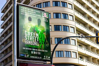 Affiche pour un évènement sportif : Poster affiché en ville pour l'évènement du HBC Auxerre Green Street Handball