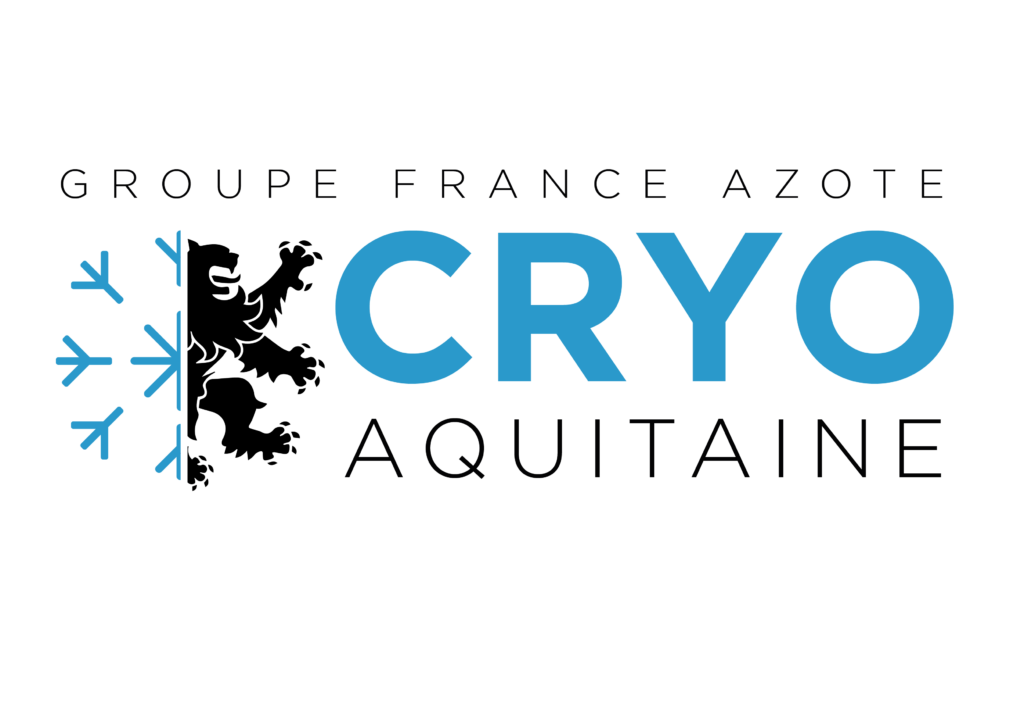 Logo Cryo Aquitaine : Logo avec un demi lion et un demi-flocon